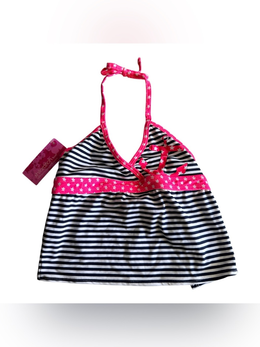 Xhilaration Kids Size M (7/8) Tankini Anchor Nautical Swimsuit Top Striped Stars
